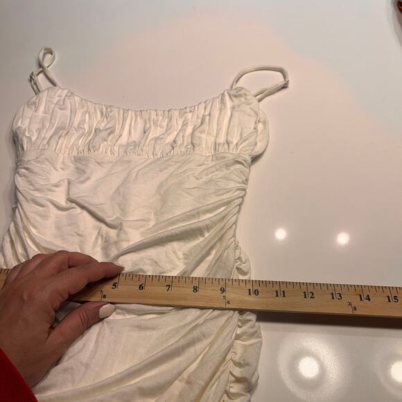 NEW Lovers and Friends Ivory Satin Ruched Spaghetti Straps Midi Dress Size XS - Picture 11 of 11